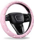 Pink Steering Wheel Cover 2026, Auto Cute Diamond Bling Comfort Leather Girly Car Interior Accessories Protector Sparkly Automotive Decoration for Women Girl Coquette