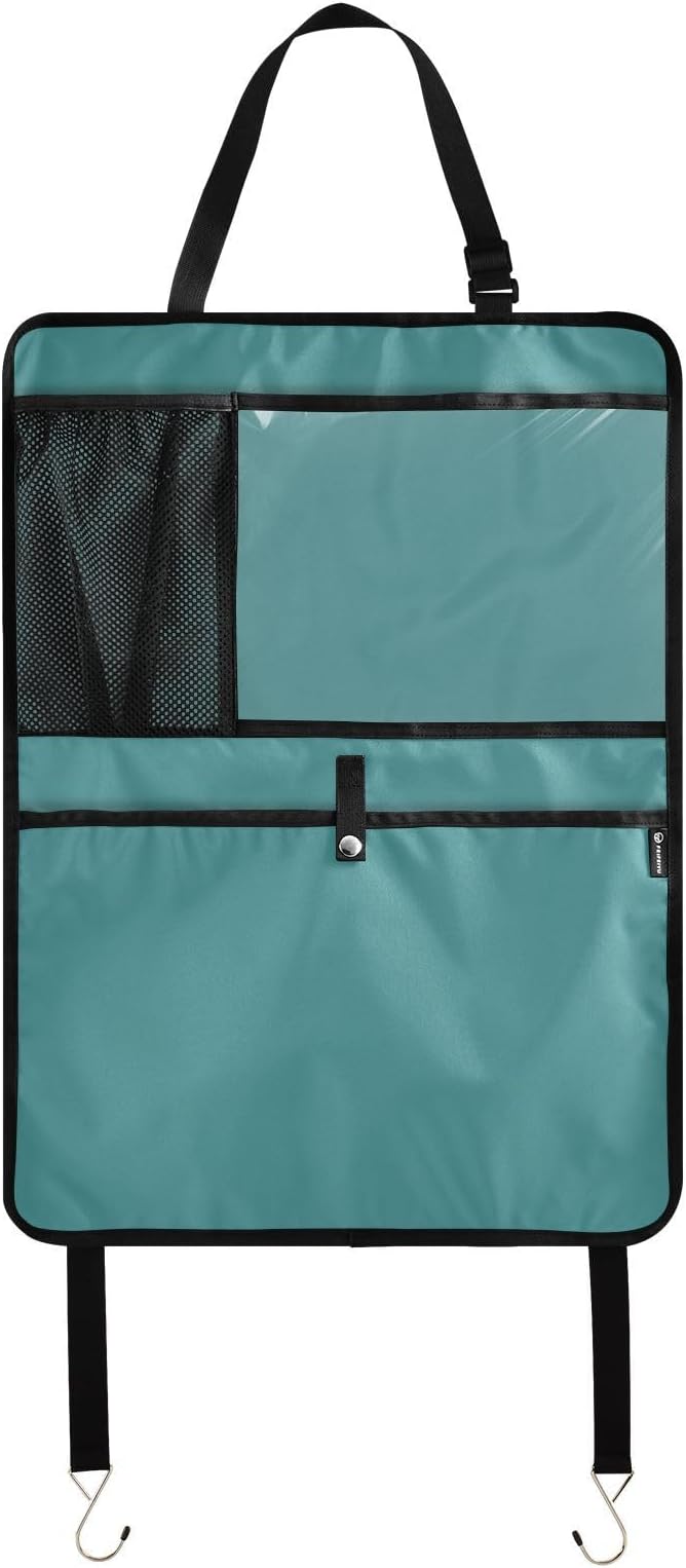 Dark Teal Car Seat Organizer for Kids Backseat Kick Mat with Adjustable Strap Back Seat Protector for SUV Car Vehicle 2 Pcs