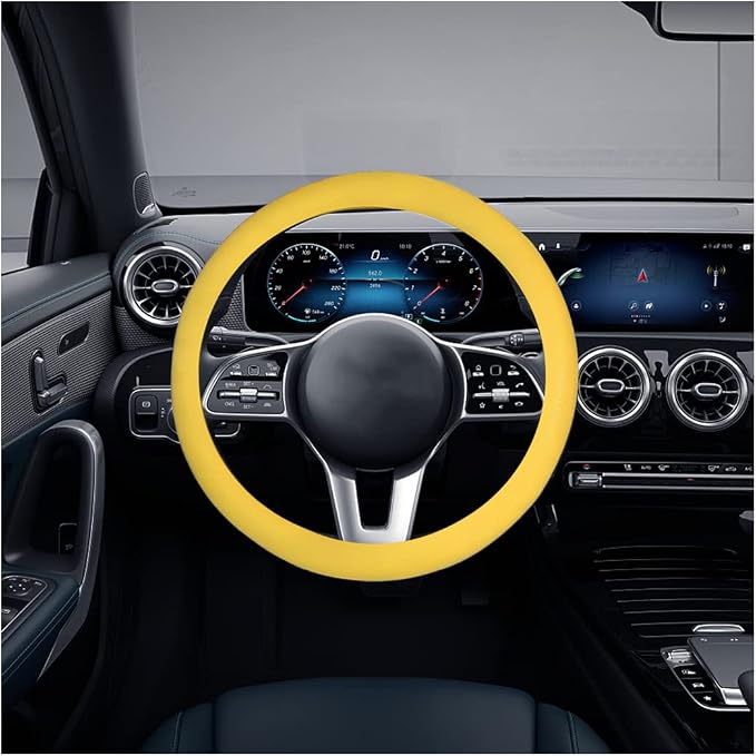 Car Silicone Steering Wheel Cover, Soft Anti-Slip Auto Steering Wheel Protector Fit 14 Inch, Universal Vehicle Interior Accessories for Cars, SUVs, Trucks, and Vans (Yellow)