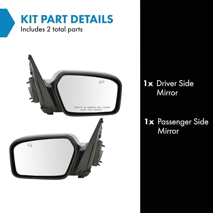 2 Piece Driver and Passenger Side Mirror Assembly Set Electric Adjustment Heated Memory Chrome Compatible with 2007-2010 Lincoln MKZ 2006 Zephyr FO1320322 FO1321322