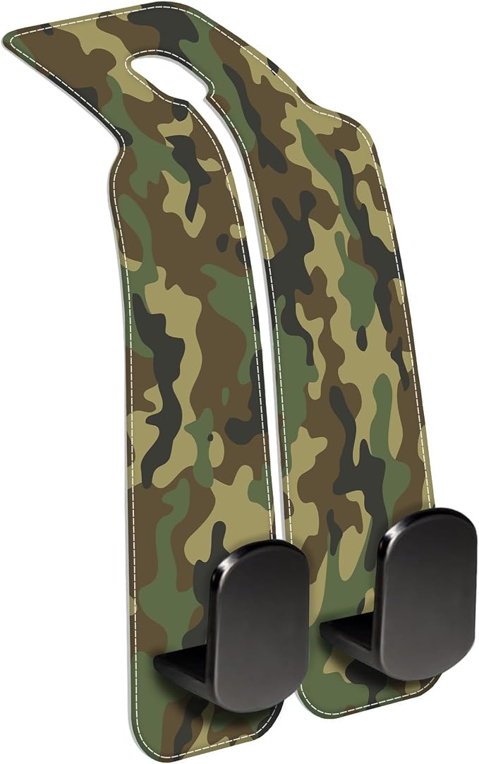 Camouflage Car Headrest Purse Hanger Camo Hunting Forest 1 Pack Bag Purse Holder for Car Premium Leather Double Metal Hook for Handbags, Grocery Bags and Phones