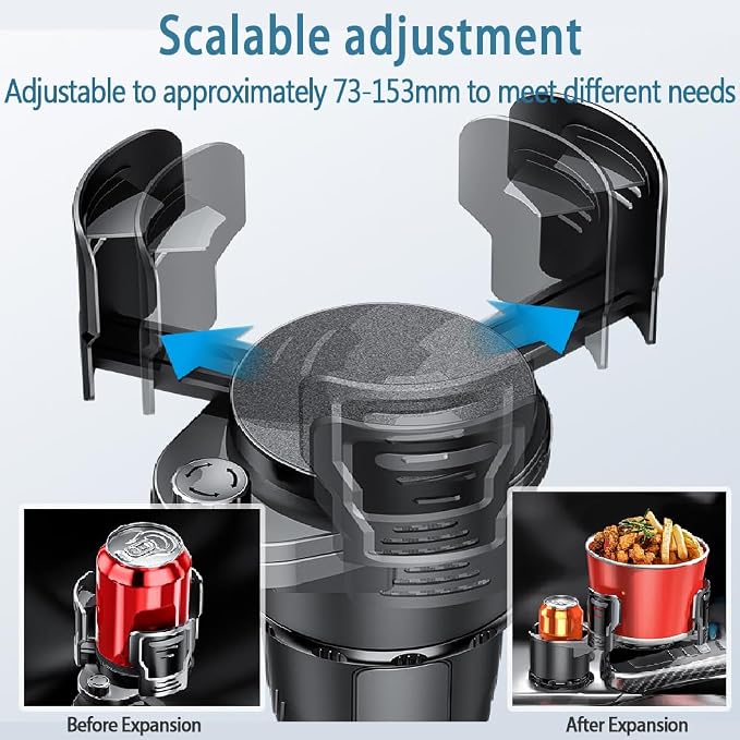 Cup Holder Expander for Car, 2-in-1 Multifunction Cup Holder with Lock Fit for Yeti, Stanley 32-40oz Large Bottles, 360° Rotating Car Cup Holder Insert with Adjustable Base, Car Accessories (Plus)