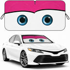 Car Windshield Sun Shade, Universal Fit Midsized Sedan SUV, Cute Pink | 63 x 31.5" Windshield Cover, Foldable Front Window Sunshade, UV Heat Protection, Cute Eyes Series