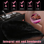 Sheepskin Car Seat Cushion, Comfortable Soft Fur Wool Auto Front Seat Cover, Vehicle Seat Protector Pad for Warm Winter Office Chair, Universal Decor Car Accessories (Black)