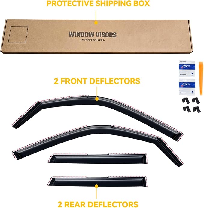 in-Channel Rain Guards for 2021-2026 Ford Bronco Sport, Window Visor Shields Vent Deflector Shade Wind Dark Smoke 2022 2023 2024 2025 21 22 23 24 25 26, Tape-On Outside-Mount, 4PCS