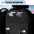 LAINLOY Felt Car Seat Back Organizer, Kick Mats Car Back Seat Protector for Kids, 6-Pocket Storage for Tissue, Box, Pen, Toy, Automobile Road Trip Accessories for SUV, RV, Truck (Black)