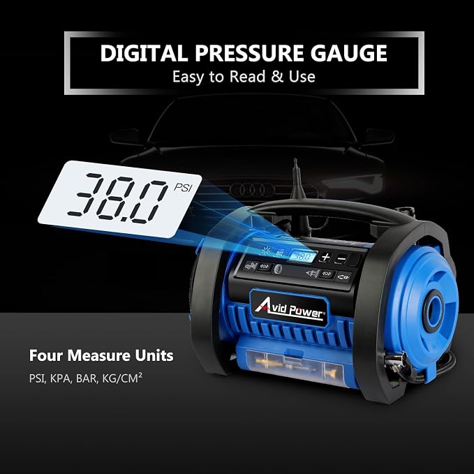 Tire Inflator Portable Air Compressor, 12V DC 110V AC Car Tire Pump, Air Mattress Pump with Inflation and Deflation Modes, Dual Powerful Motors, Digital Pressure Gauge
