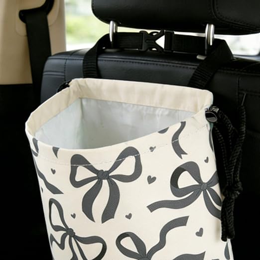 Black Bow Car Trash Bag - Waterproof Car Trash Bag Hanging Leakproof Car Garbage Bag - Washable Reusable Trash Bag for Car Interior Hanging Organizer Storage Vehicle Travelling Camping