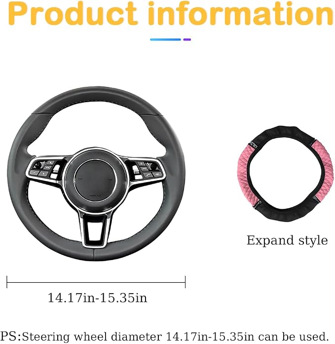 Bling Car Steering Wheel Cover, 15 Inch Rhinestones Soft Leather Elastic Steering Wheel Protector, Sparkly Crystal Diamond for Women Girls, Car Interior Accessories for Most Cars (Pink)