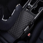 [Upgraded] Car Center Console Cover with 2 Storage Bags - Premium Nappa Leather Armrest Cover, Scratch & Wear Resistant, Waterproof Car Interior Accessories (Pink)