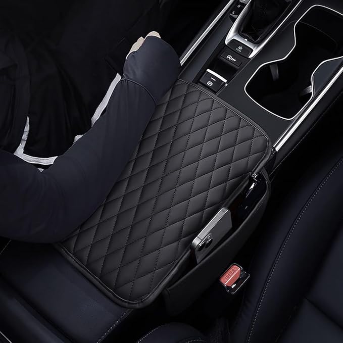 [Upgraded] Car Center Console Cover with 2 Storage Bags - Premium Nappa Leather Armrest Cover, Scratch & Wear Resistant, Waterproof Car Interior Accessories (Pink)