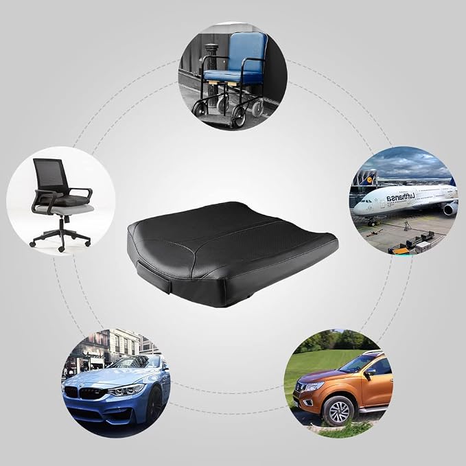 Leather Car Memory Foam Heightening Seat Cushion for Short People Driving, Hip(Coccyx/Tailbone) and Lower Back Pain Relief Butt Pillows, Adult Booster Seat for Car,Truck,SUV, Office Chair.