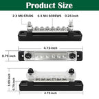 150A Power Distribution Block with Cover + Ring Terminals, Auto Bus Bar 12V Marine Waterproof for RV, Boat Ground Negative Buss Bar Kit -2 x M6 Post + 6 x M4 Screws