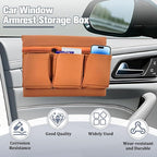 Car Window Side Storage Box, Multifunctional Leather Vehicle Side Door Armrest Pad Organizer with Pockets, Auto Window Arm Elbow Rest Storage Bag, Universal for SUV Van Truck (Brown)