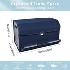 Car Trunk Organizer, Car Trunk Leather Storage Box with Lid and Push-pull Handle Car Trunk Storage Organizer for Car (Blue, 20.47 x 11.42 x 12.2in)
