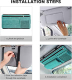 Car Sun Visor Organizer, Leather Sun Visor Pocket Organizer Case with Multi-Pocket Net Zipper, Suede Note Holder Car Visor Storage Pouch for Card Pen Sunglasses Document (Blue)