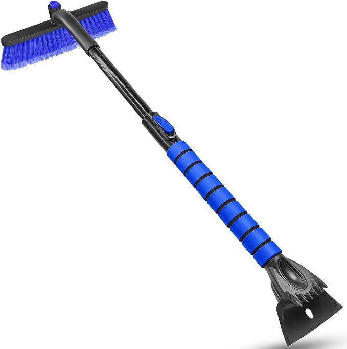 35 Inch Ice Scraper and Snow Brush for Car Windshield, Extendable Snow Scraper Brush with Foam Grip for Truck SUV Vehicle Window - Blue