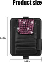 Bling Car Sun Visor Organizer, Multi Pocket Crystal Rhinestone Vehicle Sunshade Card Sleeve Storage Pouch with Pen Sunglass Holder, Auto Interior Visor Organizer Pouch, Universal Fit (Pink)