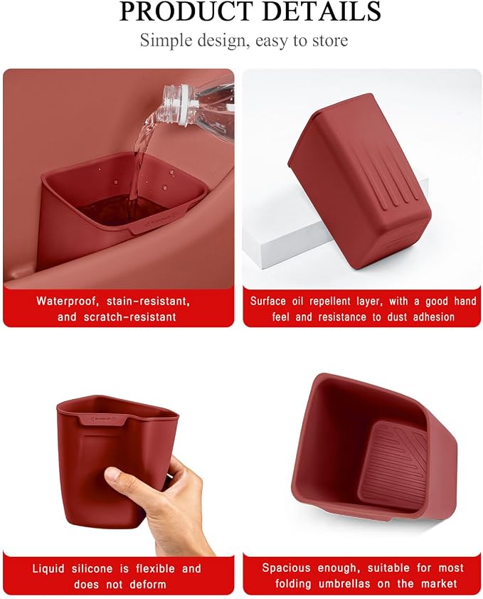 Car Interior Storage Box, Black Silicone Door Side Organizer with Umbrella Holder and Trash Can, Vehicle Accessory (Red)