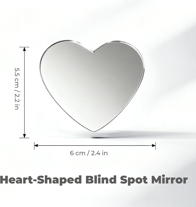 2 pcs Blind Spot Mirrors, 2" Heart Shaped HD Glass Convex 360° Wide Angle Side Rear View Mirror with ABS Housing for Cars SUV and Trucks, Chrome Heart shape, Pack of 2