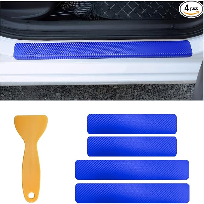 4 PCS Car Door Sill Protectors, Anti Scratch Carbon Fiber Auto Threshold Cover Strips, Decorative Door Entry Edge Scuff Sticker Universal for Most Vehicles, Car Accessories (Blue 3D)