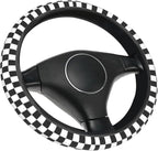 Checkerboard Steering Wheel Cover, Black and White Anti-Slip Universal Car Steering Wheel Cover, Checkerboard Race Soft Breathable Neoprene 15 Inch Car Accessories Case fit for Cars Auto SUVs