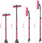 51 Inch Snow Brush for Trucks, Extendable Long Handle Ice Scraper with Brush with Foam Grip, SUV Heavy Duty Snow Brush with Ice Scraper for Car Auto RV Vehicle Windshield Window - Pink
