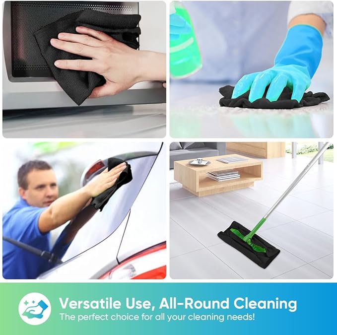 Black Microfiber Cleaning Cloths, 10 Pack Microfiber Towels for Cars, Lint & Scratch-Free Cleaning Rags for House, Kitchen and Car 11.5 x 11.5 inch