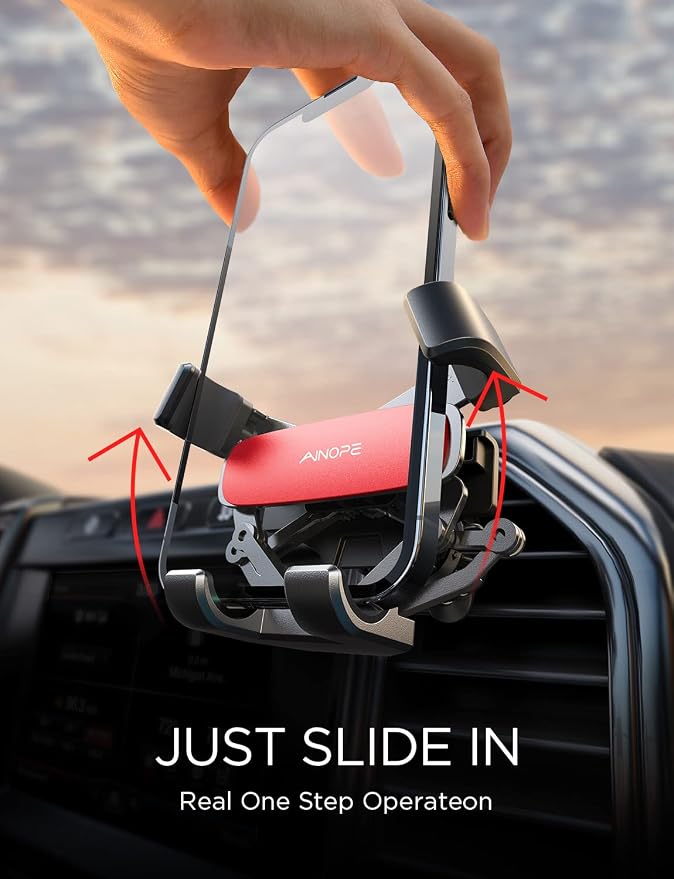 AINOPE Car Vent Phone Mount Holder for iPhone 17 Pro Max Car Mount [Drop-in Grip] Phone Holders for Your Car Air Vent Interior Accessories Gifts for Men for iPhone 17 Pro Max 16 15 14 Galaxy S26, Red