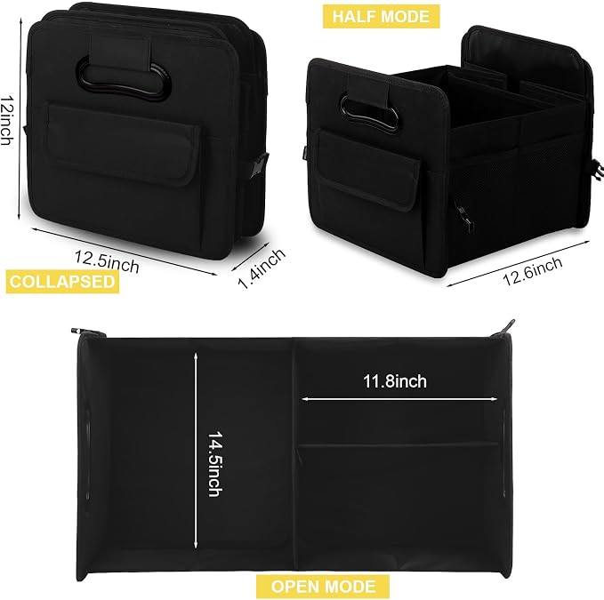 Car Trunk Organizer, Car Organizers and Storage Collapsible Multi Compartment Container Box, Adjustable Car Accessories for SUV Sedan Truck, Large Size, Black