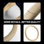 Microfiber Leather Steering Wheel Cover with Classic Embossing, Anti-Slip Breathable Auto Car Wheel Protector, Fit 15 Inch (Beige)