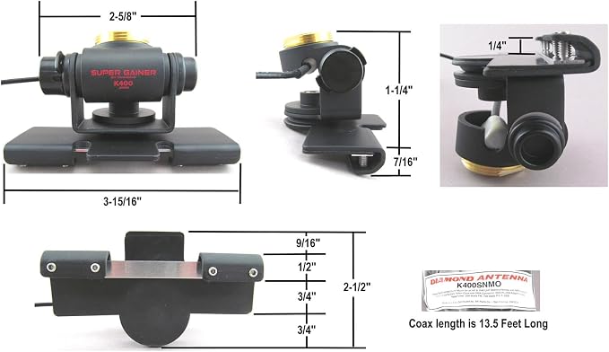 Diamond Antenna K400SNMO K400 Series Trunk and Hatchback Mount Heavy Duty Adjustable Mobile Radio Antenna Mount with NMO Base for Sedan Hatchback and Compact Vehicle Installations
