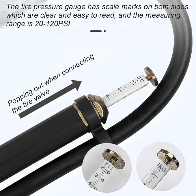 Heavy Duty Bayonet Style Tire Inflator with Air Chuck, 0-200PSI 17PCS Auto Tire Pressure Gauge with 4 Way Tool & Valve Core, Air Compressor Accessories, Universal for Sedan Truck SUV (Black)