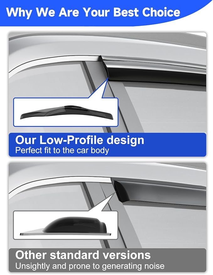 Low-Profile Window Rain Guards Fit for Toyota Rav4 2019 2020 2021 2022 2023 2024 2025, Tape-On Visors Vent Visors Window Deflector Out-Channel Vent Shades for 19-25 Rav 4-6 pcs