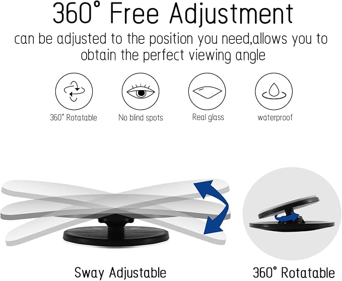 2 pcs Blind Spot Mirrors, HD Glass Convex 360° Wide Angle Side Rear View Mirror with ABS Housing for Cars SUV and Trucks