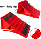 2 Pair Wheel Chocks for Travel Trailers, Non Slip Heavy Duty Red Wheel Chock with Rope, Lightweight Wheel Stoppers for Cars Campers Trucks RVs, Easy to Carry & Suitable for Most Tyre Sizes
