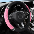 Bling Car Steering Wheel Cover, 15 Inch Rhinestones Soft Leather Elastic Steering Wheel Protector, Sparkly Crystal Diamond for Women Girls, Car Interior Accessories for Most Cars (Pink)