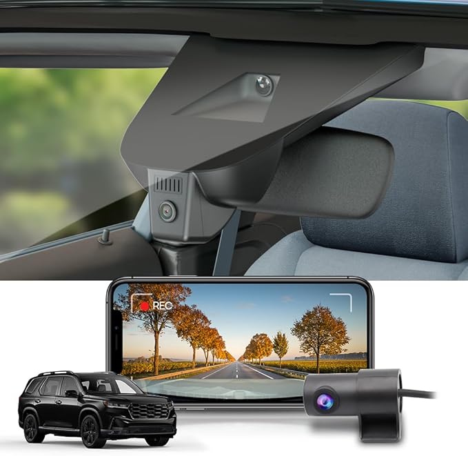 Front 2K+Rear 1080P Dash Cam for 2023-2025 Honda Pilot EX-L Touring Elite Sport Trailsport LX Black Edition, OEM Look, Dual Loop Recording, WiFi & APP, G-Sensor, Easy to Set, 64GB Card