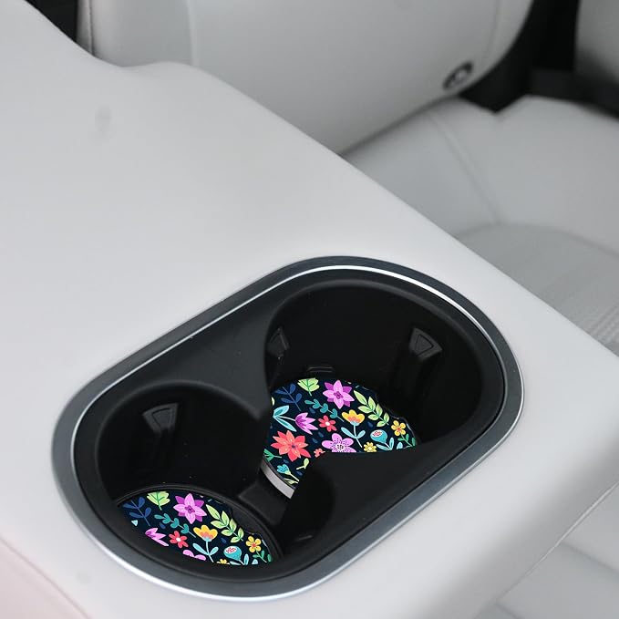 Cute Flowers Ceramic Cup Holders - Pack of 2, Keep Cup Holders Clean and Dry, Drink Cup Car Holder Coasters with A Finger Notch
