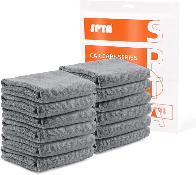 Microfiber Cleaning Cloth, Car Wash Towels, Terry Streak Free Reusable and Washable Premium Microfiber Towels for Cars, Pack of 12, 16"x16", Grey-MT041