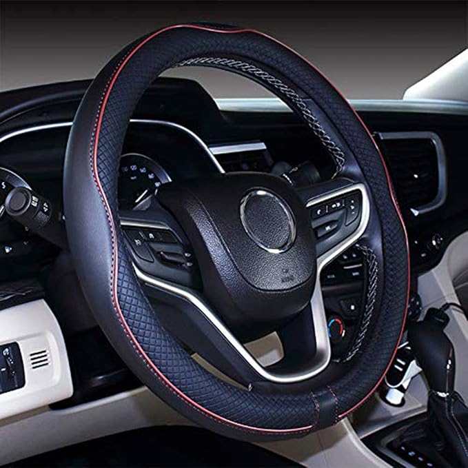 Large Size Steering Wheel Cover Anti-Slip,Safety,Soft,Breathable,Durable,Full Surround,Comfortable Grip Microfiber Leather (15.5-16 inch, Wine Red)
