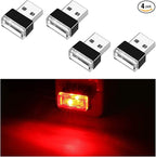 4 PCS USB LED Car Interior Atmosphere Lamp, Portable Mini LED Night Light, Plug-in USB Interface Trunk Ambient Lighting Kit, Universal Car Interior Accessories (Red)