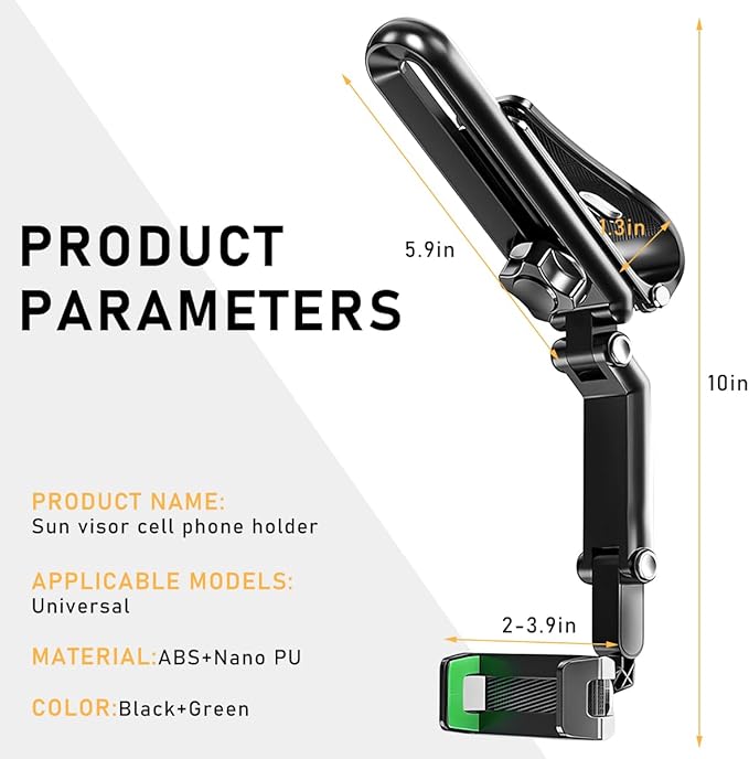 Rotatable and Retractable Car Phone Holder - 1080 Multifunction Sun Visor Universal 360 Rotating Cell Phone Holder Mobile Mount for Vehicle Rear View Mirror