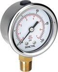 100 Psi Lead-Free Pressure Gauge, 2" Dial, 1/4 NPT Lower Mount, Waterproof, Stainless Steel Case, for Home Potable Water Tank, Well Pump, RV Regulator, Espresso, Pool Filter Test