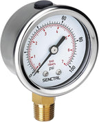 100 Psi Lead-Free Pressure Gauge, 2" Dial, 1/4 NPT Lower Mount, Waterproof, Stainless Steel Case, for Home Potable Water Tank, Well Pump, RV Regulator, Espresso, Pool Filter Test