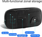 Car Sun Visor Organizer, Sunglass Holder and Storage Pocket, Card Cash Pouch with Multi-Pocket Net Zipper, Case Bag for License Pen Key, Auto Interior Accessories for Truck, SUV, Van (Black)
