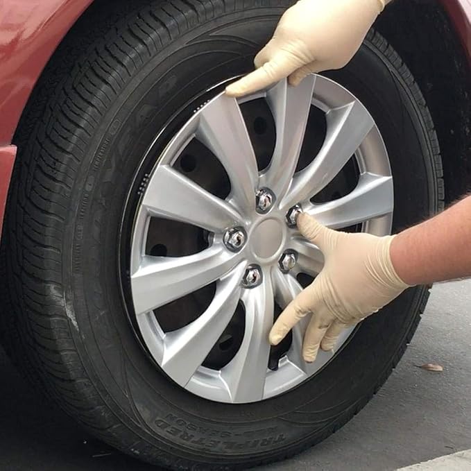 16 Inch Hubcaps Set of 4 - OEM Replacement Snap-On Wheel Rim Covers - Universal Fit Car Wheel Cover for Cars, Trucks, SUV, Vans Durable ABS Silver 10-Spoke Hub-Cap Car Accessories Exterior