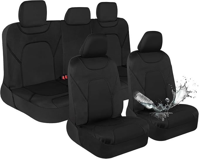 Waterproof Car Seat Covers Full Set – Black Seat Covers for Car Front & 60/40 Split Back Bench - Carseat Cover for Trucks, SUV, Vans - Universal Fit for Most Regular Size Vehicles