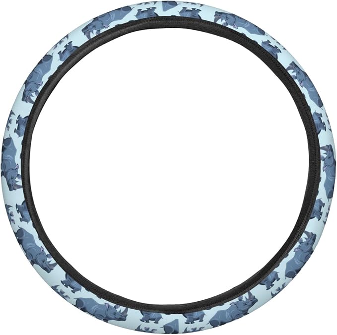 Cartoon Animal African Rhinos Steering Wheel Covers Anti-Slip Elasticity Car Accessories Steering Wheel Protector Universal 15 Inch for Cars SUV Vehicle Truck
