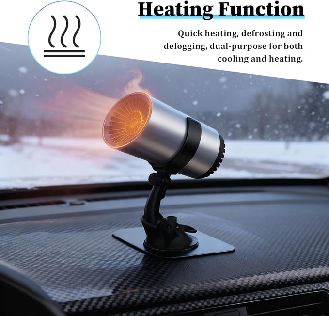 Car Heater, 12V 150W 2 in 1 Plugs into Cigarette Lighter Vehicle Windshield Defogger with Suction Holder, Automotive Interior Heater Defroster, Universal for SUV RV Truck